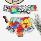 Romwe Random Geometric Bardot Top With High Waist Bikini
