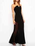 Romwe Sweetheart Neck Mesh Insert Maxi Dress