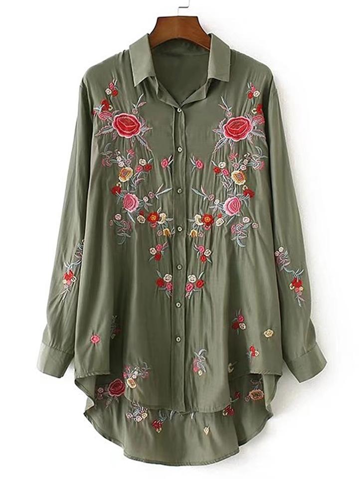 Romwe Embroidery High Low Shirt Dress