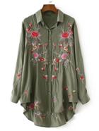 Romwe Embroidery High Low Shirt Dress