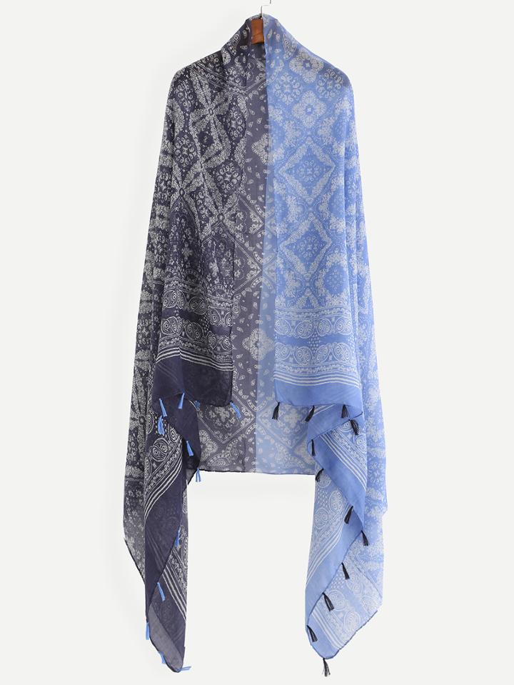 Romwe Contrast Paisley Print Tassel Trimmed Shawl