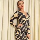Romwe Chain Print Deep V-neck Dress