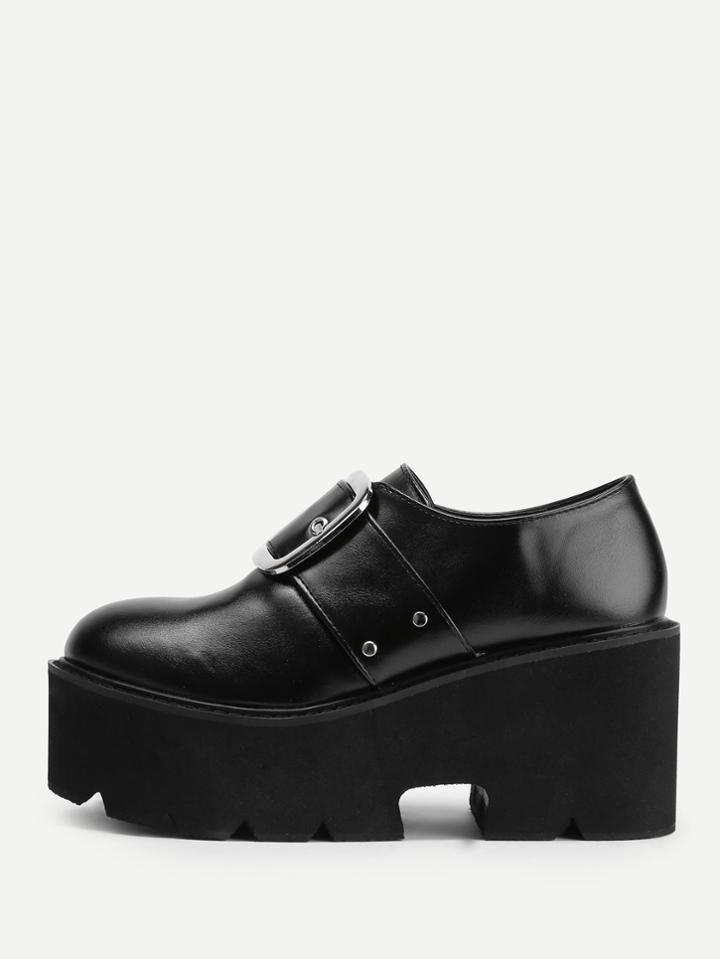 Romwe Buckle Strap Decorated Pu Boots