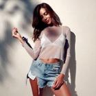 Romwe Lettuce Edge Sparkly Mesh Crop Top