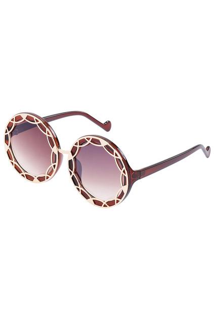 Romwe Romwe Hollow Gold Frame Coffee Sunglasses