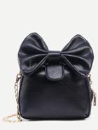 Romwe Black Pebbled Faux Leather Bow Top Chain Bag