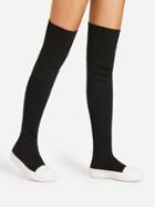Romwe Two Tone Round Toe Thigh High Boots