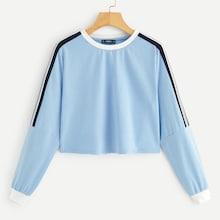 Romwe Striped Tape Detail Ringer Sweatshirt
