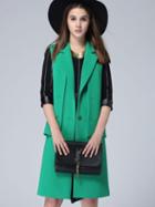 Romwe Green V Neck Sleeveless Vest Coat