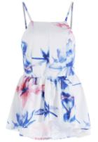 Romwe Spaghetti Strap With Zipper Florals Top