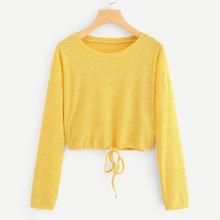 Romwe Drawstring Hem Solid Tee