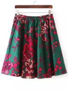 Romwe Multicolor Elastic Waist Floral Skirt