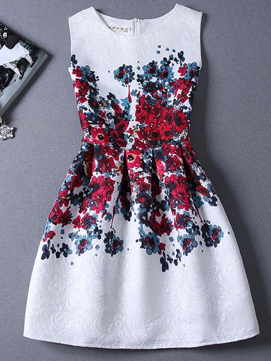 Romwe Florals Jacquard Red A-line Dress