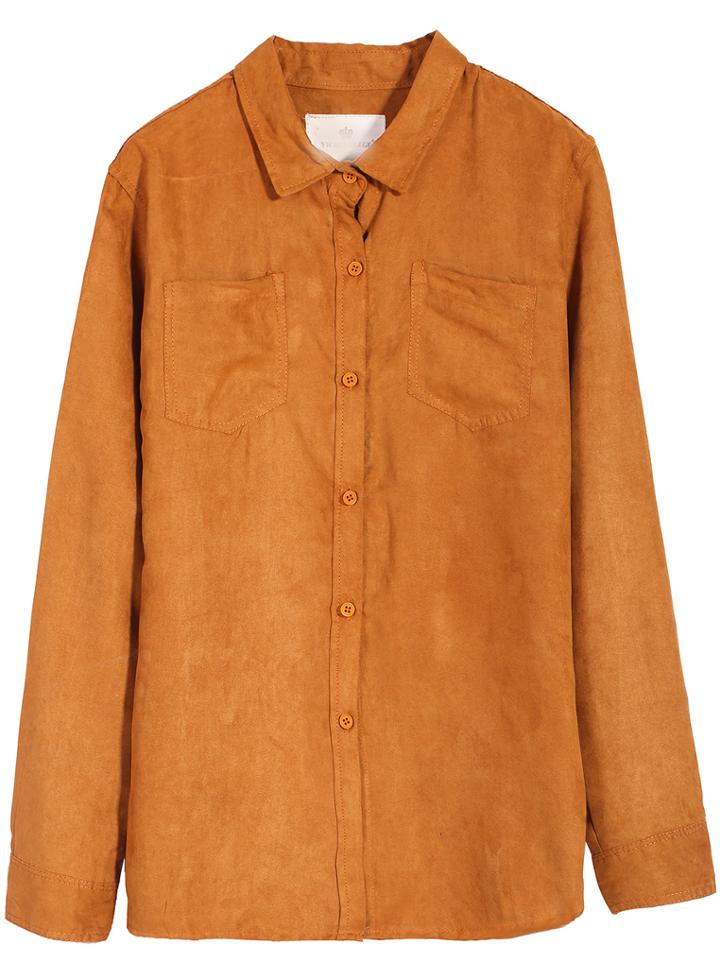 Romwe Lapel Pockets Loose Red Blouse