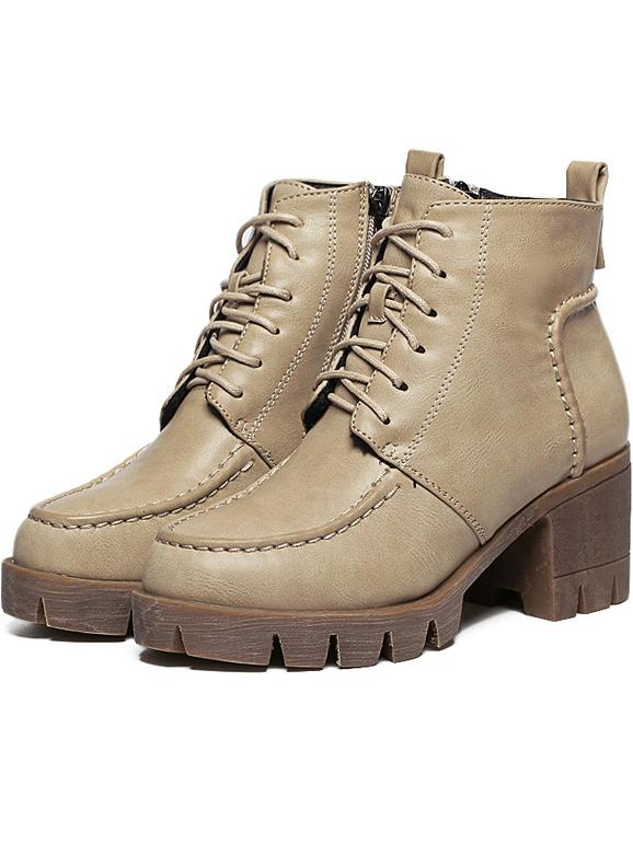 Romwe Apricot Round Toe Chunky Heel Short Boots