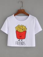 Romwe White Fried Chips Print Crop T-shirt