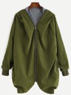 Romwe Army Green Raglan Sleeve Zipper Hooded Coat