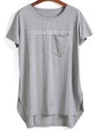 Romwe Dip Hem With Pocket Letter Print T-shirt