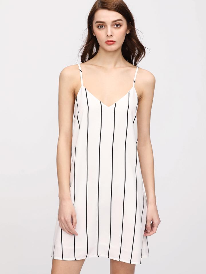 Romwe Double V Striped Cami Dress