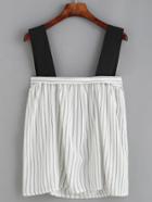 Romwe White Vertical Striped Contrast Strap Top