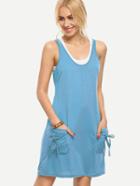 Romwe Blue Dual Pocket Tank Dress With Crop Tank Top
