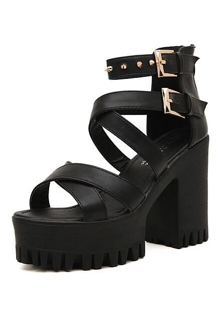 Romwe Black With Spike Slingbacks High Heeled Sandals