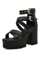 Romwe Black With Spike Slingbacks High Heeled Sandals
