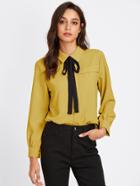 Romwe Bow Tie Neckline Shirt