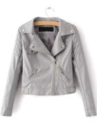 Romwe Grey Textured Detail Pu Jacket With Zipper