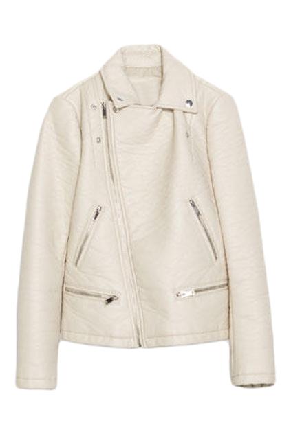 Romwe Zippered Cream Pu Jacket