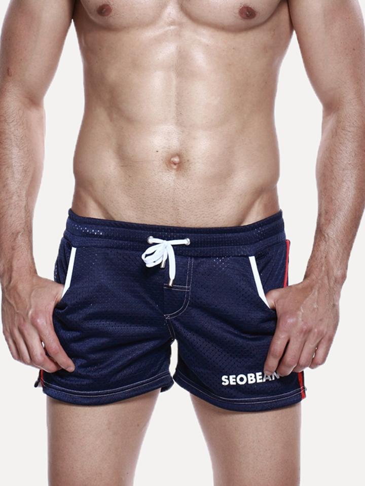 Romwe Tape Side Drawstring Shorts