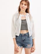 Romwe White Three Quarter Length Sleeve Zipped Jacket