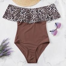 Romwe Leopard Print Bardot One Piece Swimwear