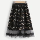 Romwe Lace Panel Floral Skirt