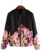 Romwe Stand Collar Floral Crop Jacket