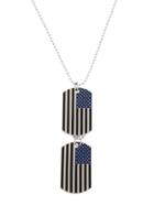 Romwe Silver Enamel Black Stripe Usa Flag Pendant Necklace