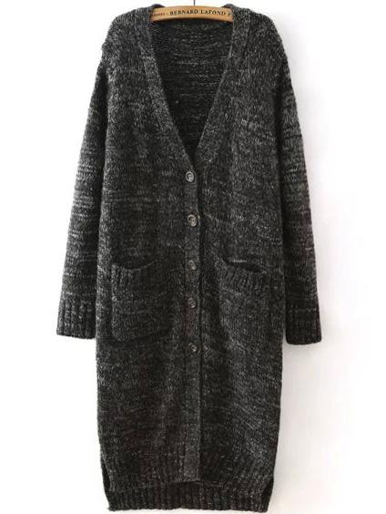Romwe Dip Hem Slit Pockets Grey Coat