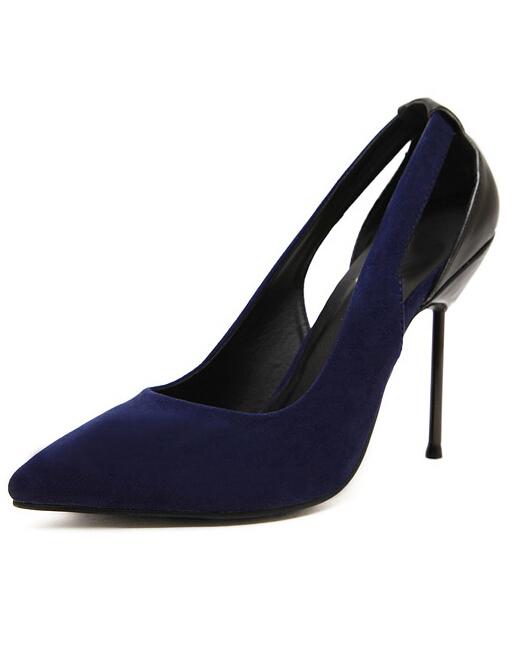 Romwe Blue Point Toe Pu Cutout High Heeled Pumps