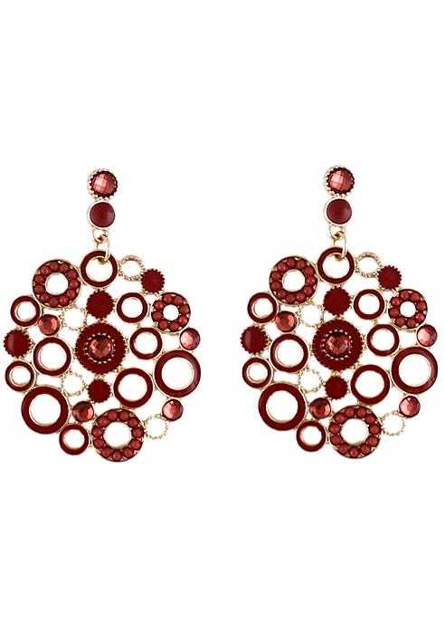 Romwe Red Circle Hollow Earrings