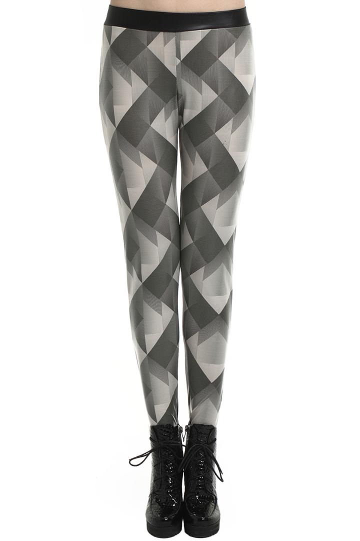 Romwe Romwe Dual-tone Square-shaped Fake Leather Leggings