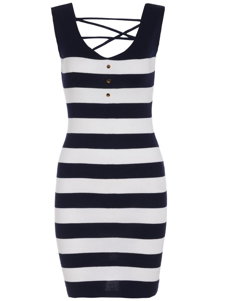Romwe Striped Lace Up Jersey Dress