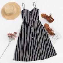 Romwe Single Breasted Striped Cami Dress
