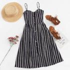 Romwe Single Breasted Striped Cami Dress