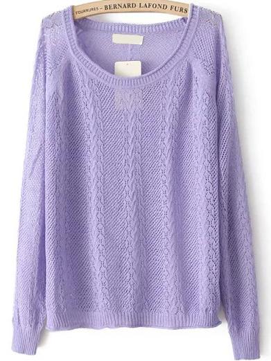 Romwe Cable Knit Hollow Purple Sweater
