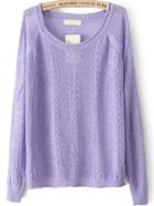 Romwe Cable Knit Hollow Purple Sweater