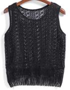 Romwe With Tassel Hollow Floral Crochet Vest