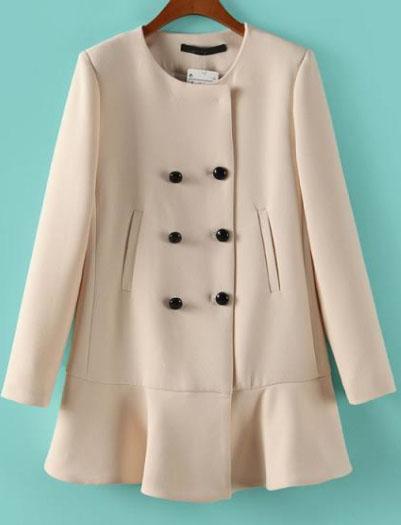 Romwe Double Breasted Flounced Beige Coat
