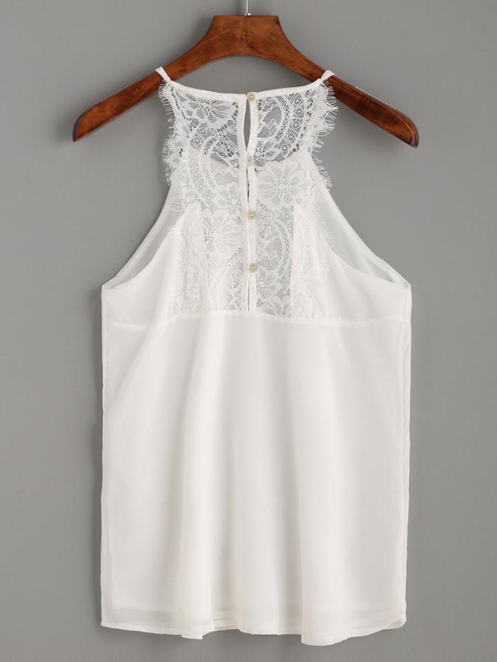 Romwe White Lace Racerback Keyhole Cami Top