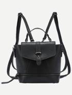 Romwe Faux Leather Zip Front Multiway Flap Backpack - Black
