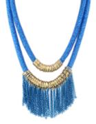 Romwe New Design Blue Two Layers Net Chain Women Tassel Necklace